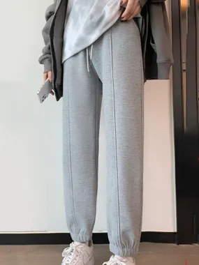 Airchics pantalons unicolore doublé polaire avec poches taille haute coulisse taille femme casual mode
