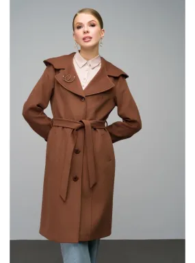 Brown - Hooded collar - Coat