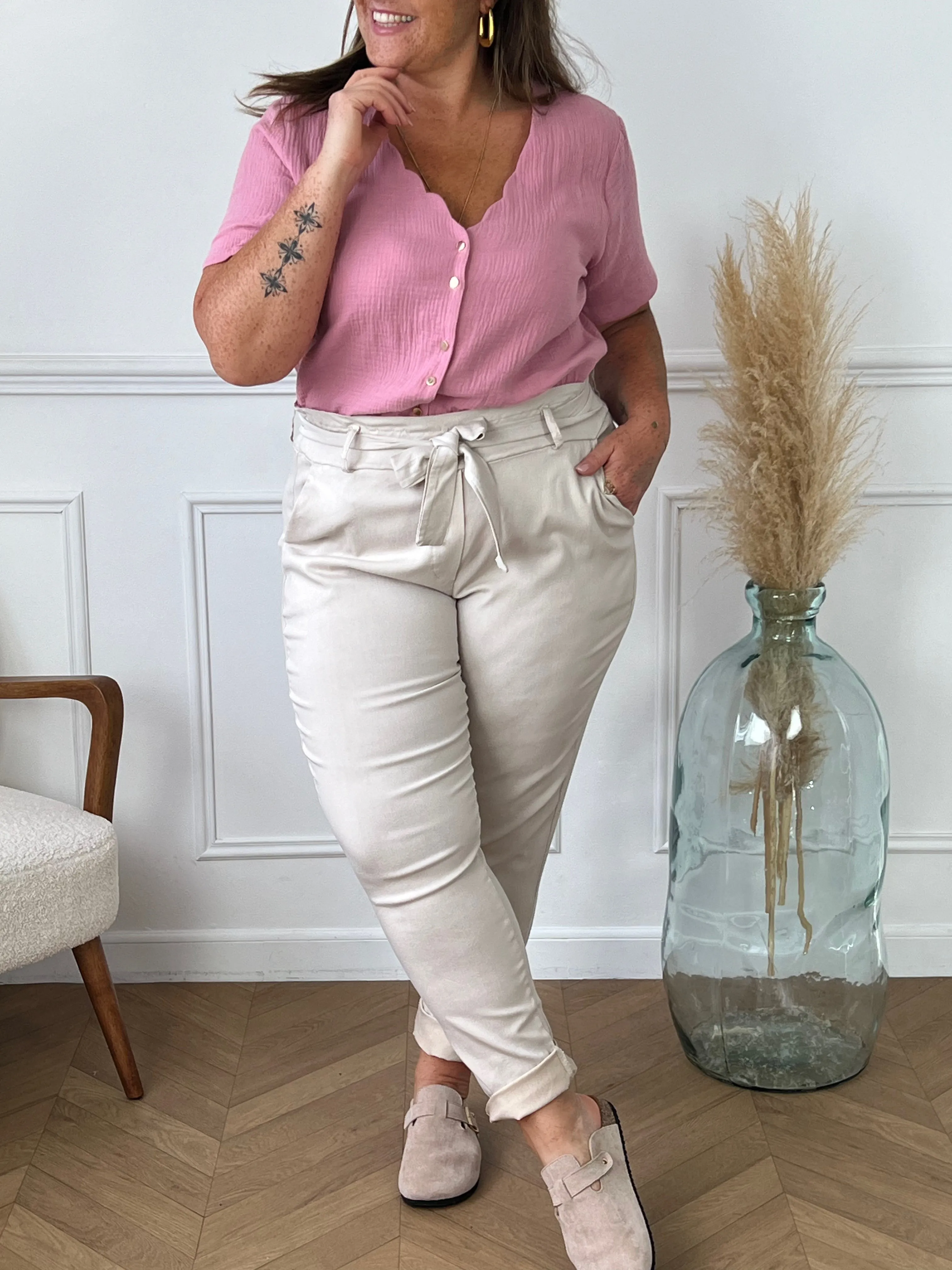 Chemise rose en gaze de coton Curve : Kira