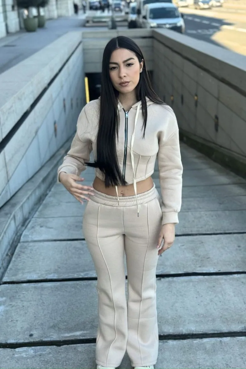 Ensemble jogging cropped beige