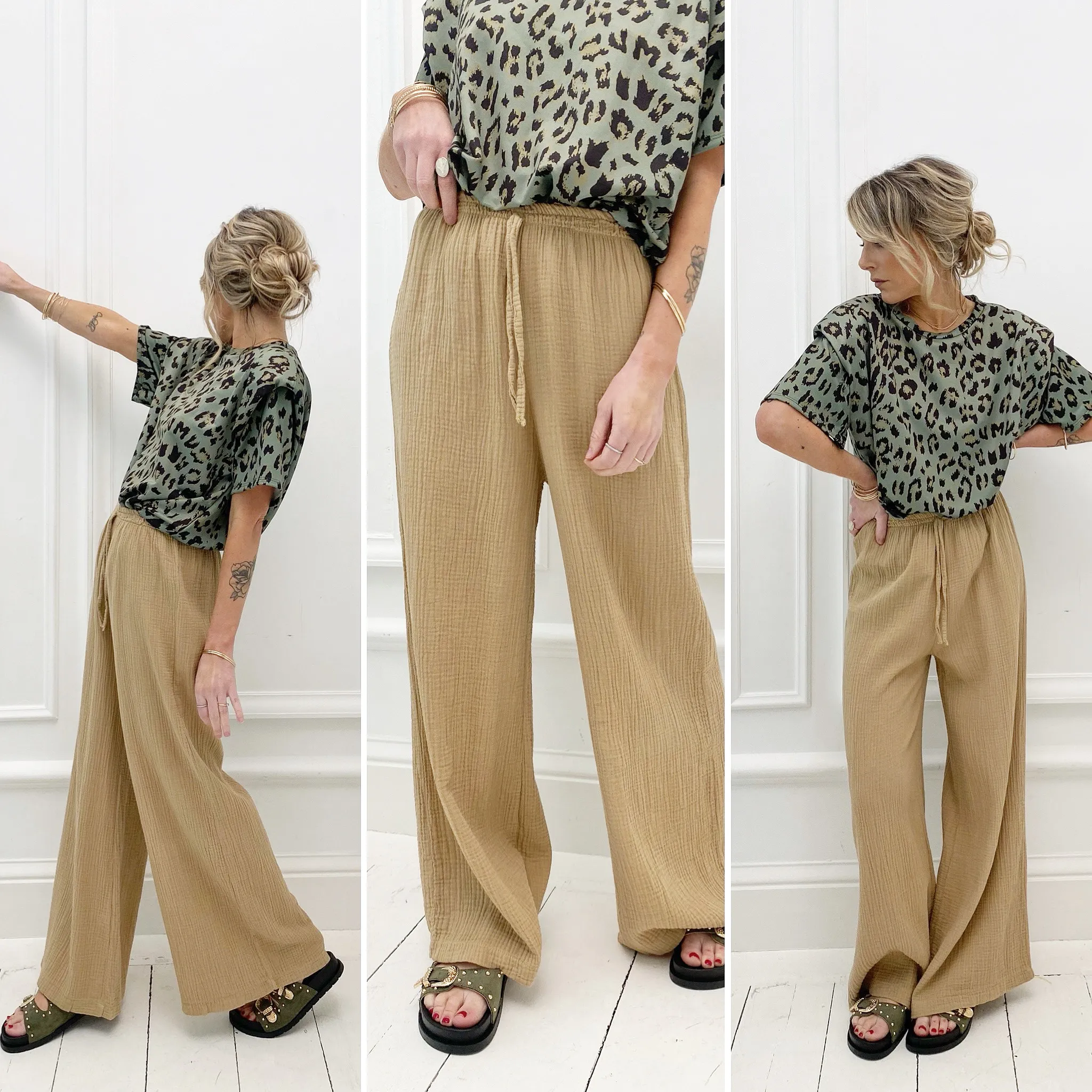 Pantalon beige gaze de coton
