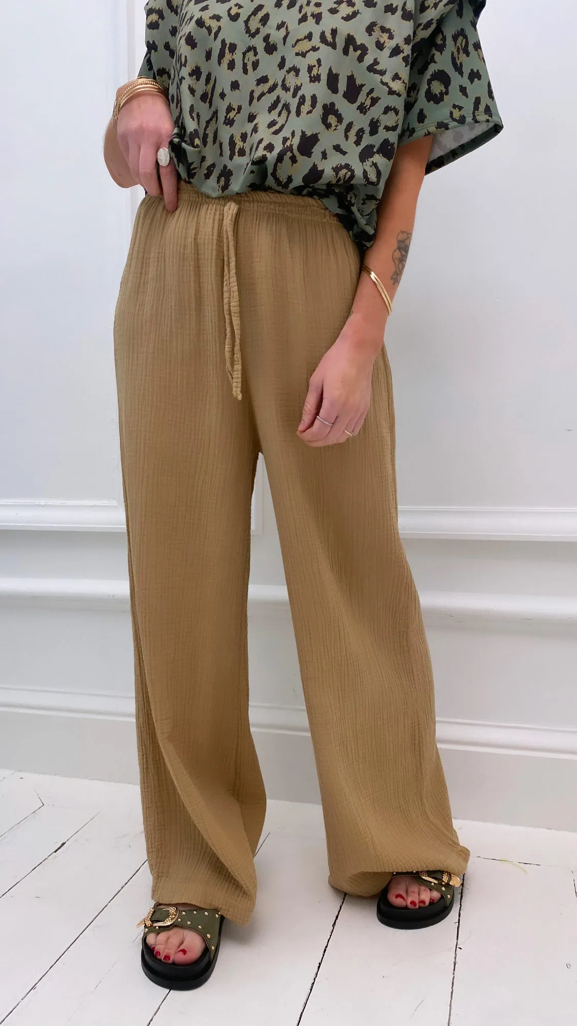 Pantalon beige gaze de coton