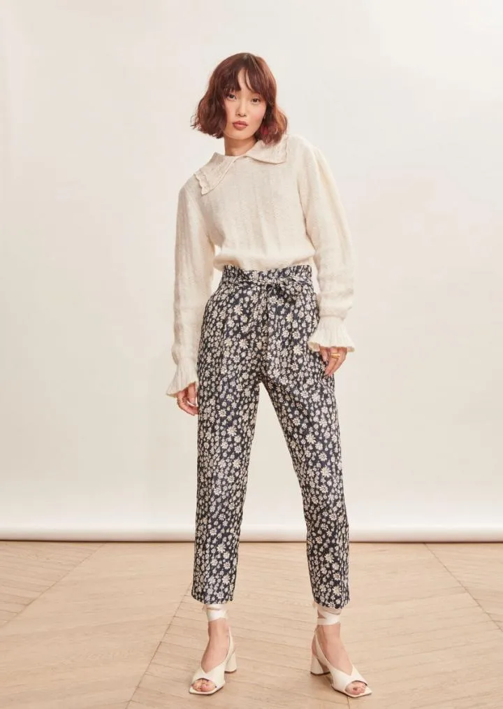 Pantalons & Jeans TARA JARMON Femme | Pantalon Petillante bleu nuit en jacquard à fleurs