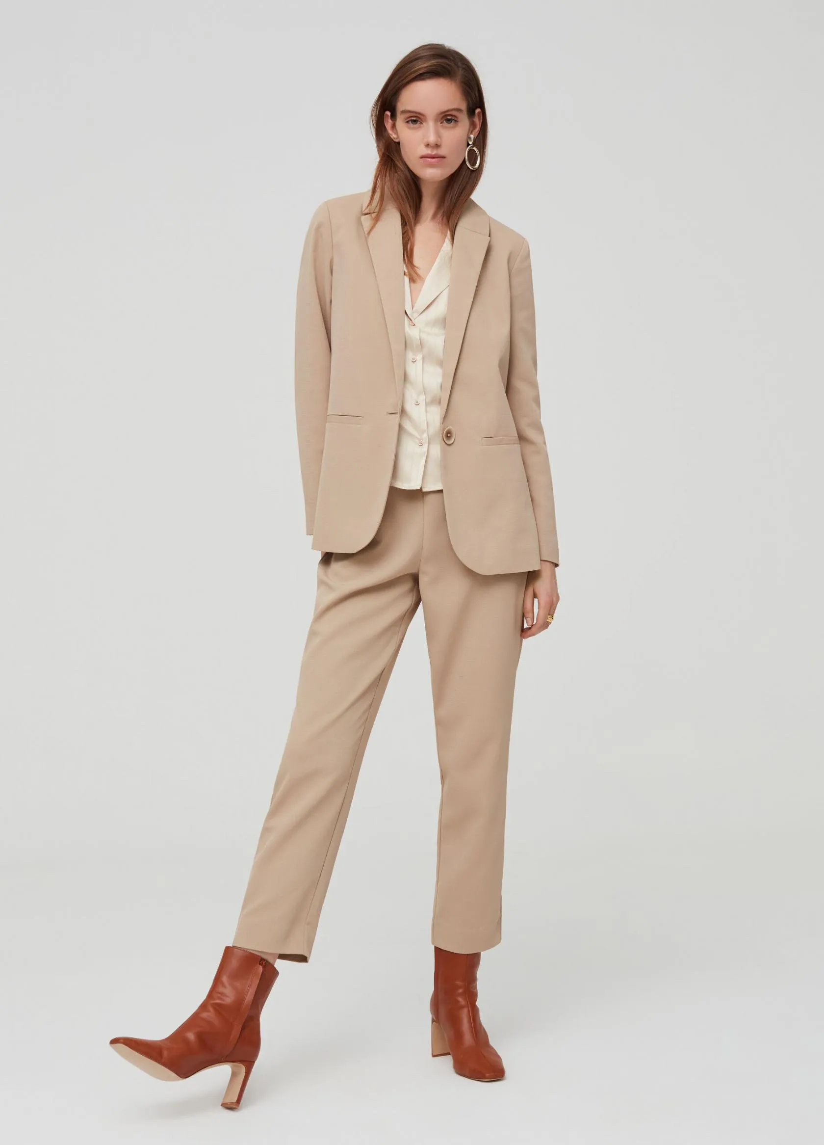 Pantalons Femme | Crop trousers in piquet fabric Beige | OVS