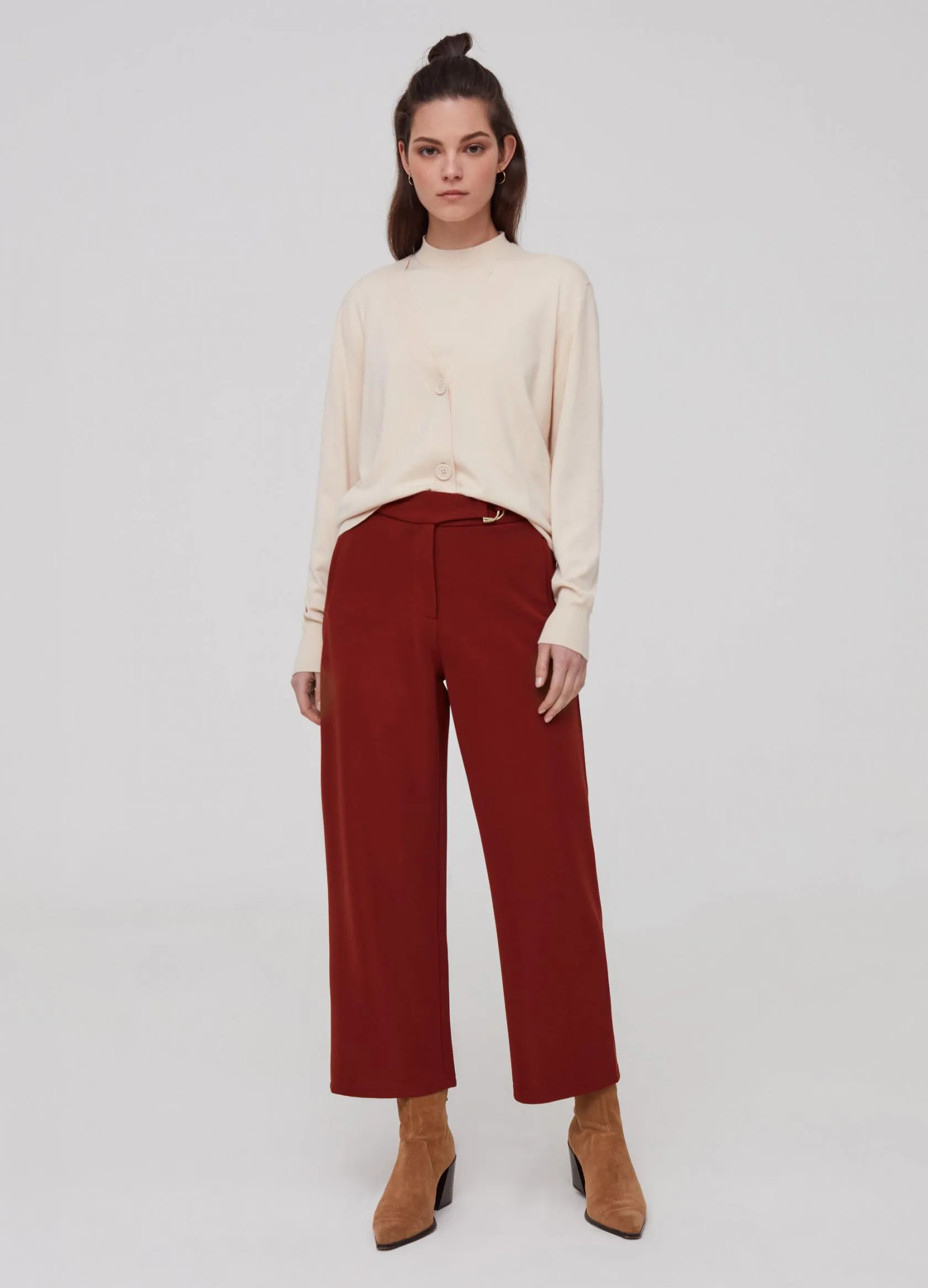 Pantalons Femme | High-waisted trousers with belt Rouge brique | OVS