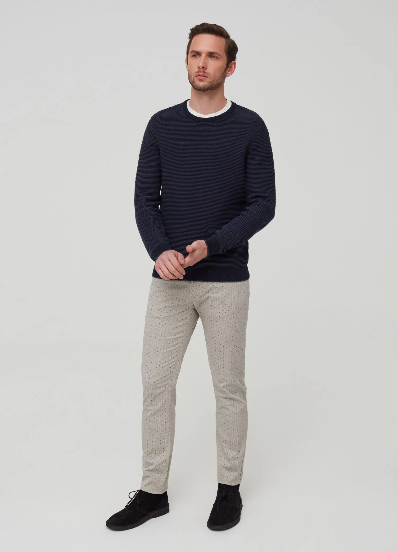 Pantalons Homme | Five-pocket slim-fit trousers with polka dots Beige clair | OVS