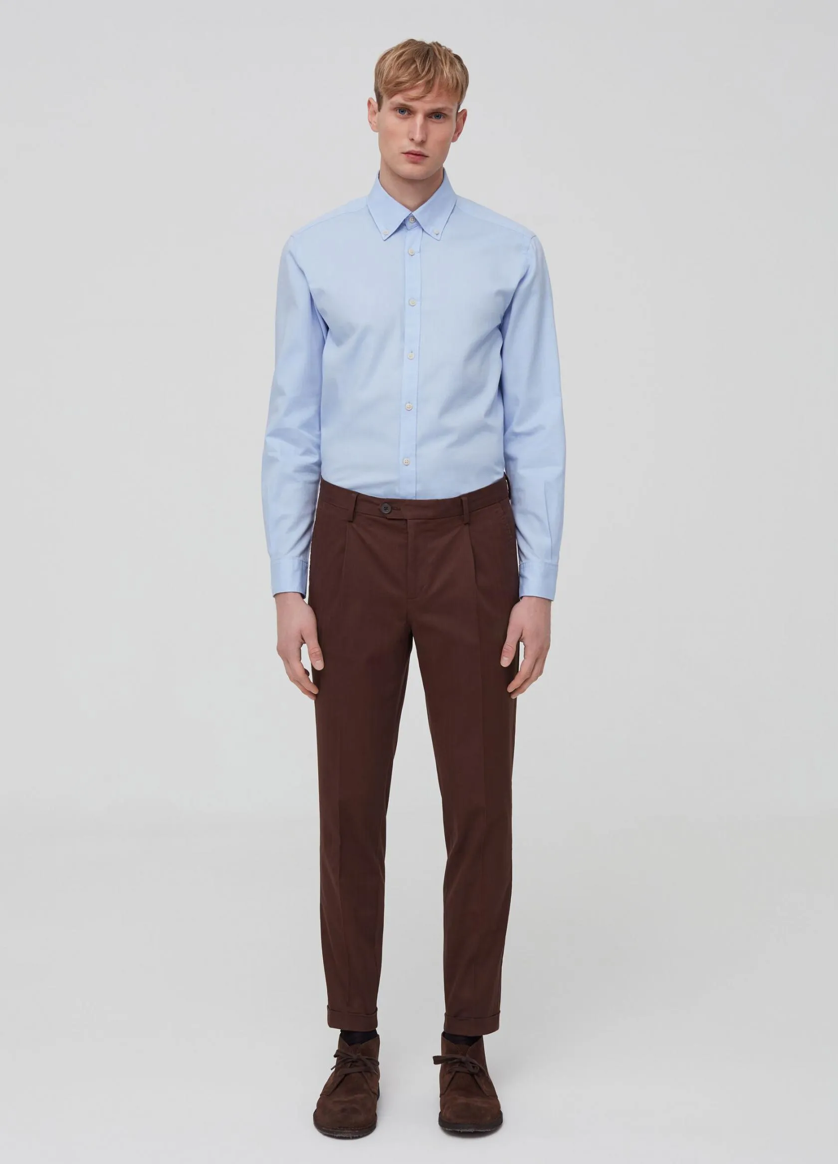 Pantalons Homme | Stretch cotton trousers with darts Marron chocolat | OVS