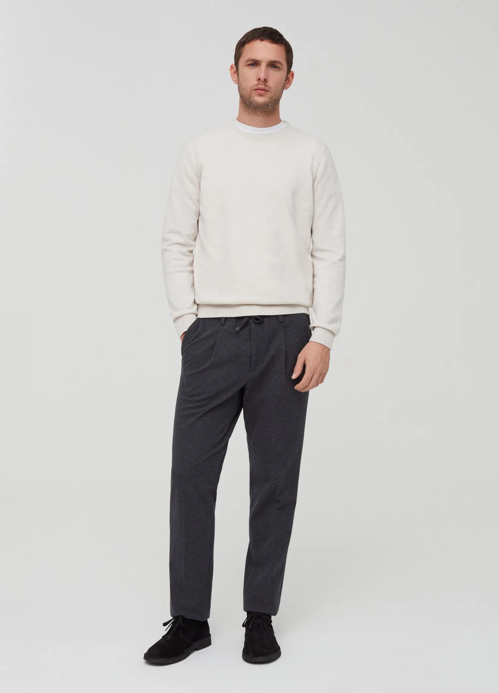 Pantalons Homme | Stretch cotton trousers with drawstring Gris foncé chiné | OVS
