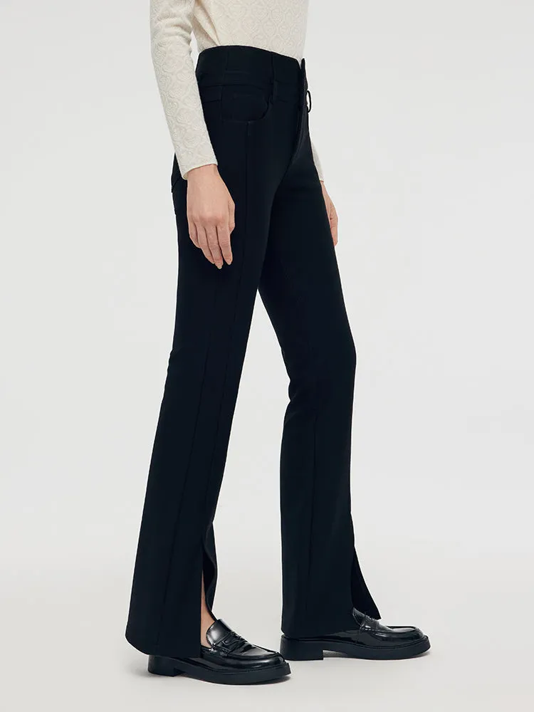 Pantalons évasés à fente tricotés pour femmes