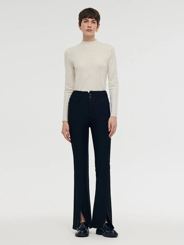 Pantalons évasés à fente tricotés pour femmes