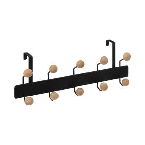 Patère de porte 10 crochets boules bois et métal noir