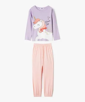 pyjama 2 pieces a motif licorne et paillettes fille violet pyjamas