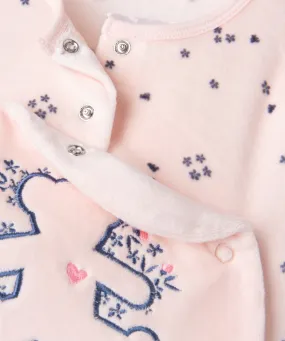 pyjama en velours ouverture devant motif fleurs et ourson bebe - lulucastagnette rose pyjamas velours