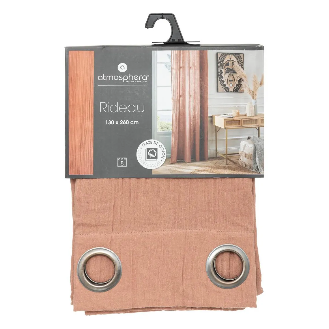 Rideau 130X260 Gaze de Coton rose | 3 Suisses
