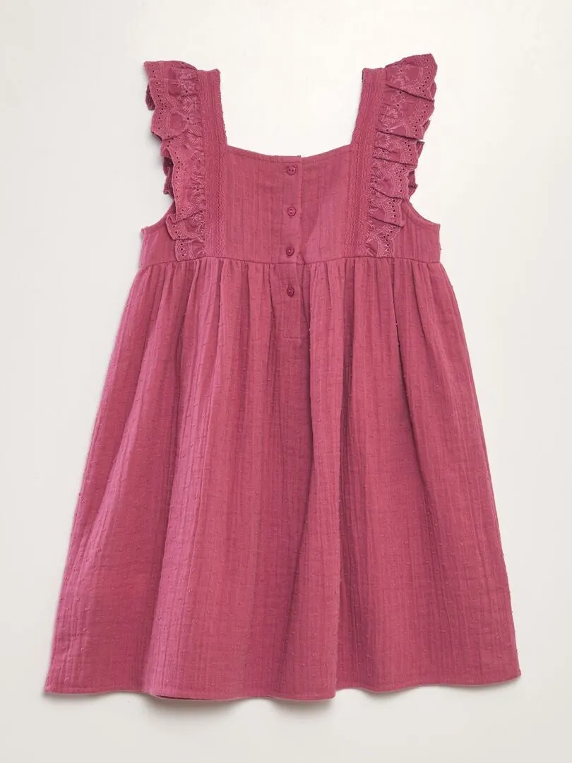 Robe en double gaze de coton + broderie - Violet