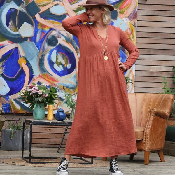 Robe Héloïse -  double gaze de coton terracotta orangé