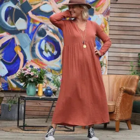 Robe Héloïse -  double gaze de coton terracotta orangé