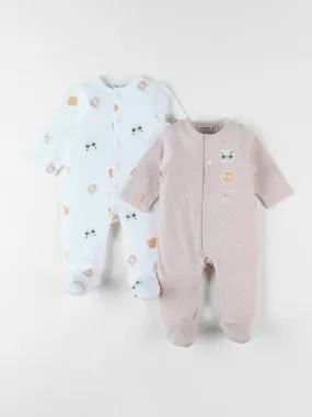 Set de 2 pyjamas 1 pièce en jersey, écru/taupe chiné - Noukie's - Beige