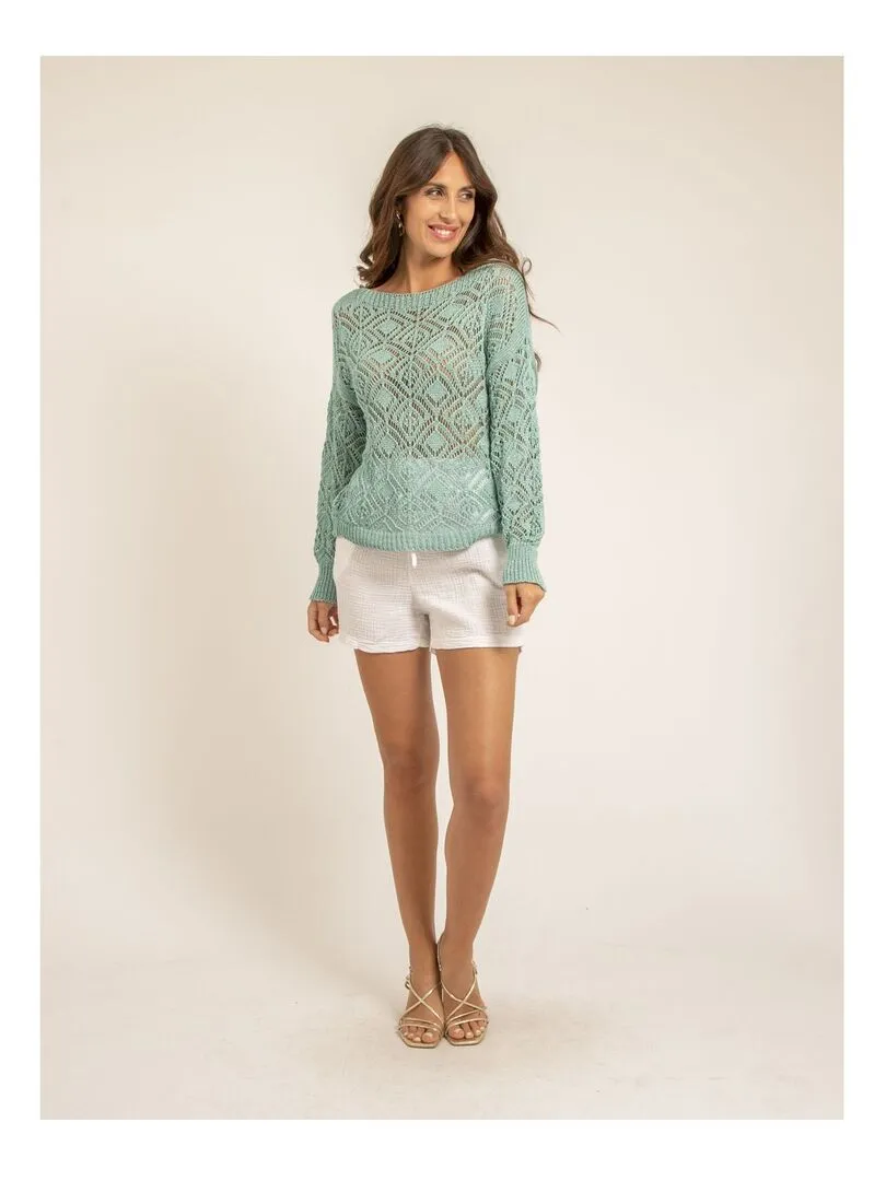 Short fluide en gaze de coton XELIA - Blanc