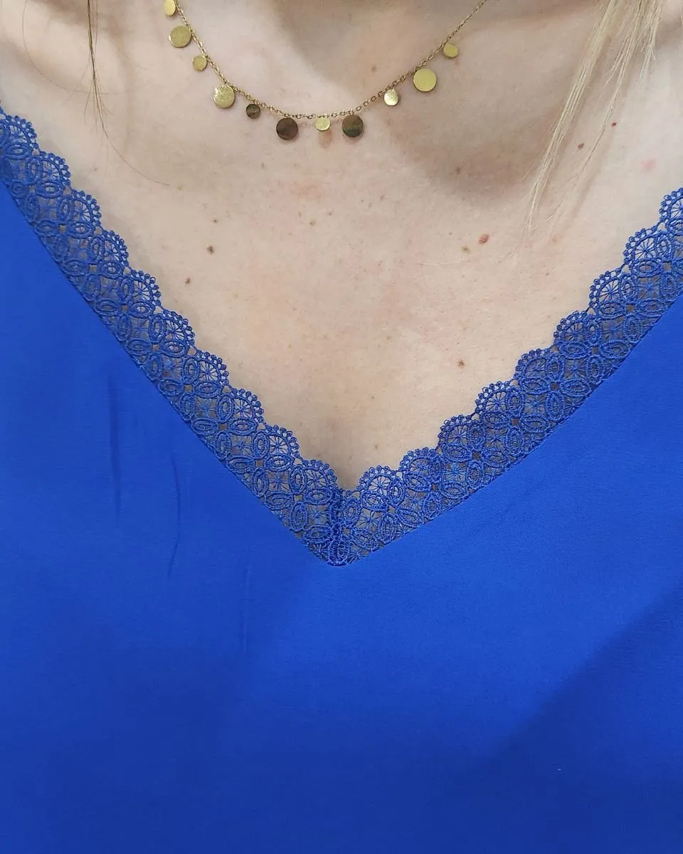 Top femme à bretelles bleu roi Eleni