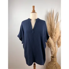 Tunique en gaze de coton unie grande taille