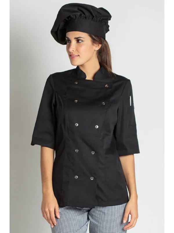 Veste noire de cuisine manches 3/4 Lady Chef Look